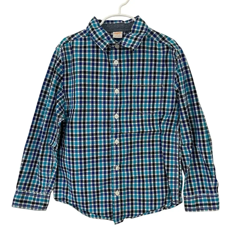 Gymboree Boys Gingham Button Down Collared Shirt Blue Size‎ 7